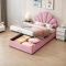 Wyibwy Letto imbottito 90x200cm per ragazzi,letto contenitore idraulico,letto singolo 90x200 con testata fiorita e struttura a doghe e Testata regolabile, tessuto di velluto,Rosa