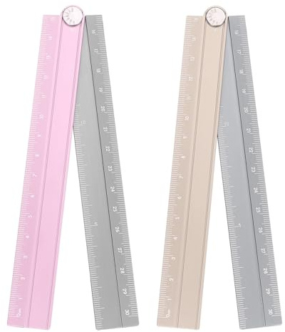 sourcing map 2pcs Folding Straight Ruler 30cm Metric Aluminum Alloy Protractor Foldable Angle Ruler Geometric Measuring Tool with Angle Line for Architect Artist Office, Gold Silver/Pink Silver