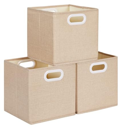Mangata Aufbewahrungsbox 30x30x30 cm, faltenfrei Stoff Aufbewahrungskörbe für Kleiderkörbe, Körbe, Truhen, Spielzeug (3 er, Helles Khaki)