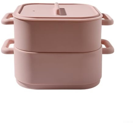 Vaporizadores dobles de silicona para microondas, 2 piezas para cocinar comidas saludables y fácil almacenamiento (rojo claro)