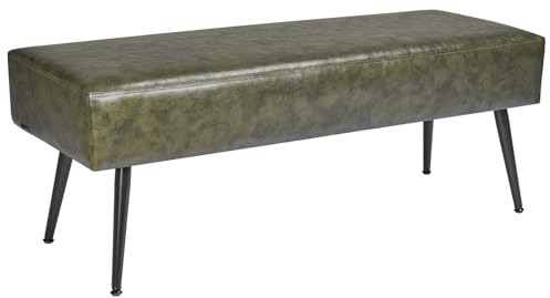 VEVOR Leather Bedroom Bench, PU Leather Bench with Metal Legs and with Stitching for Entryway, Upholstered Shoe Bench Seat, Modern End of the Bed Benches for Living Room, Dining Room, Hallway, Green