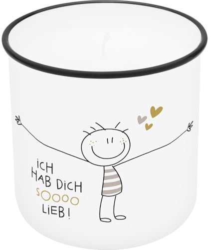 H:) PPY life Kerze im Becher Motiv Hab dich so lieb | Bedruckter Kerzenbecher, Porzellan, Höhe 8,8 cm, Durchmesser 8,4 cm | Geschenk, Dekoartikelr | 74777