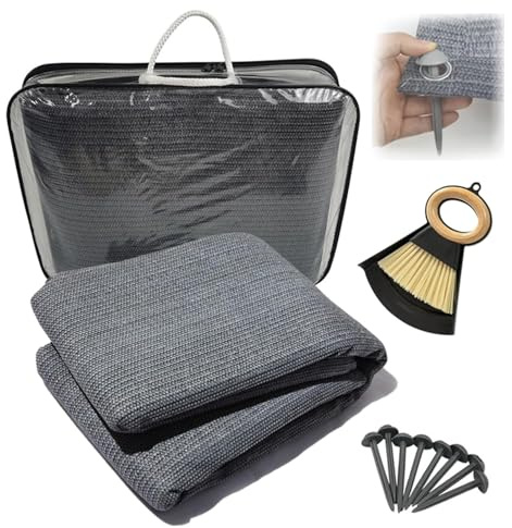 RATSTONE Alfombra De Suelo De Camping 3mx2,5m,Lona Suelo Alfombra Camping Exterior,Suelo De Polietileno (Hdpe) con Ojales De Acero Inoxidable - Muy Robusta y Lavable,Bolsa De Transporte(Gris)