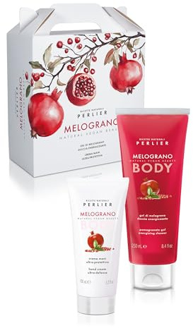 Perlier - Cofanetto Regalo Melograno, Doccia Schiuma 250 ml + Crema Mani 100 ml, Melograno Antiossidante, Protezione e Profumo Fruttato,Ideale per Tutte le Pelli e Come Idea Regalo