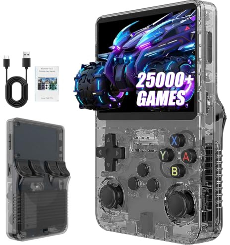 R36S Retro Handheld Games Console, 25,000+ Classic Games Portable Pocket Video Player with 3.5 Inch HD Screen, Open Source Linux System Screen for Teens and Adults (Black 128G)