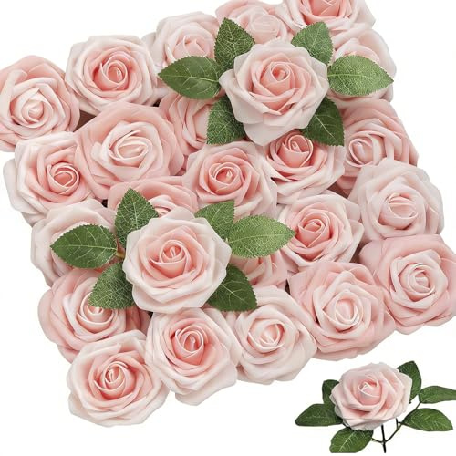 Cjytdkj Künstliche Rosen, 25 Stück Fake Rosen, Gefälschte Kunstrose | Kunstrosen für DIY Hochzeit Blumensträuße Dekoration Champagner Rosa