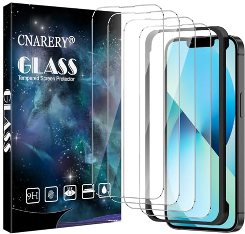Cnarery Screen Protector for iPhone 13/13 Pro/14 6.1-Inch, 4 Pack | Full-Coverage Tempered Glass Film with Installation Frame, Anti Scratch, Anti Impact, HD Clear, Bubble Free, Case Friendly
