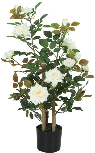 HOMCOM 90cm Artificial Rose Tree Fake Plant UV-Resistant, White | 344 Silk Leaves, 17 Flowers, Faux Tree, Outdoor, Indoor, Garden, Porch Decor