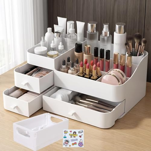 YUTUY Make up Kosmetik Organizer,Make up Organizer,Multifunktion Schminktisch Organizer,Einfache Aufbewahrung für Pinsel Lippenstift Skincare für Schminktisch,Bad und Schlafzimmer (Weiß)