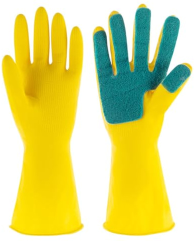 GAROZATION Guantes Impermeables para Lavar Platos de Látex Estropajo Incorporado para Limpieza Profunda en Cocina y Hogar Talla L