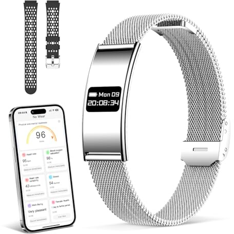 Fitness Tracker Smart Band Donna Uomo, Braccialetto Fitness Smartband con Contapassi, Cardiofrequenzimetro, SpO2, Monitoraggio del Sonno, Modalità Sport Multiple, IPX8, Bluetooth Android iOS (Argento)