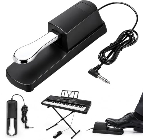 Universal Sustain Pedal for Keyboard and Digital Piano, 6.35 mm Jack | Piano style damper pedal with polarity switch, 1.8 m cable, non-slip base for digital pianos and MIDI keyboards