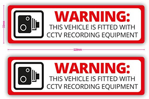 Pack of 2 Cctv Dash Cam Recording Camera Self Adhesive Vinyl Stickers Each is 118mm by 33mm