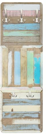 Bilderwelten Garderobe Vintage 105cm x 34cm Rustikal Shabby 3D-Optik Garderobenhaken Garderobenpaneel Flurgarderobe Flur-Möbel Wandgarderobe Holz