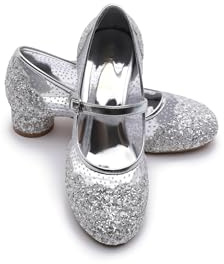 ELSA & ANNA Chaussures de Princesse pour Filles - Chaussures Reine des Neige à Talons de 3cm - Chaussures de Déguisement Scintillantes pour Fêtes et Anniversaires - SIL12, Argent, Taille 30