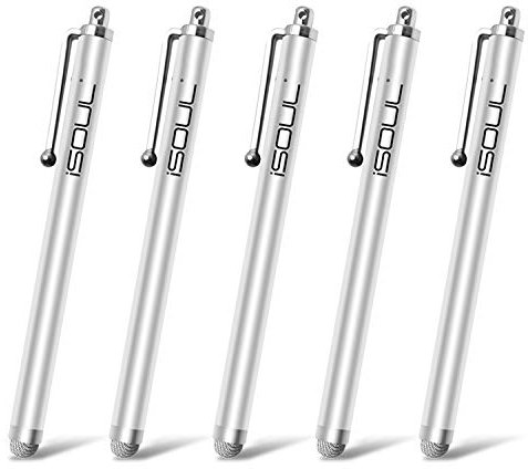 iSOUL Stylus Touch Pen, [5 PACK] Styli Capacitive Touchscreen Pen Steel Stylus For iPhone, iPad Mini, Pro, Galaxy, Note, Tab, Nexus, Nokia, Blackberry, OnePlus, Tablets and More (Silver)