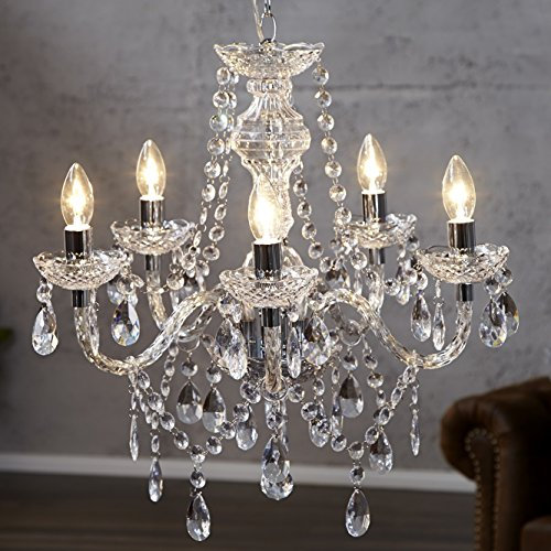 cagü märchenhafter Design Kronleuchter Lüster CHLOE Klar 5-ARMIG 55cm