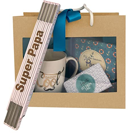 schenken-24 4-teiliges Geschenkset 'Papa' / Zollstock zum auswählen/Tasse/Buch/Schokolade/Geburtstag/Papa/Mann/Vatertag/Männer, Zollstöcke:Bester Papa