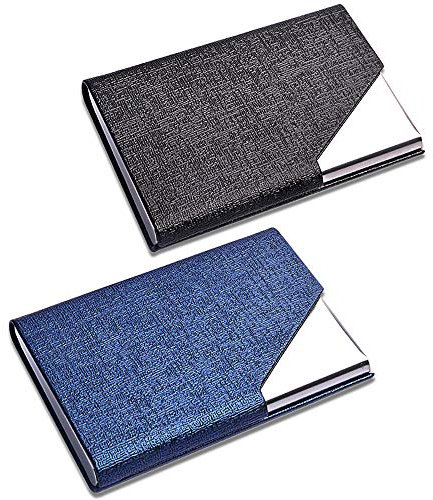 CKANDAY Paquet de 2 porte-cartes de nom d'entreprise de luxe en cuir PU et en acier inoxydable multi-cartes, poche de protection professionnelle avec fermeture magnétique et métal pour carte d'identit