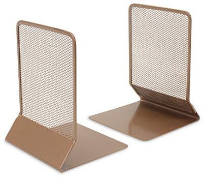 OSCO Wiremesh Bookends, Heavy Duty Metal Mesh Book Supports for Shelves, Bookcases & Desks, Non-Slip Base, Ideal for Home, Office, School or Library Use, Pack of 2 – Rosegold