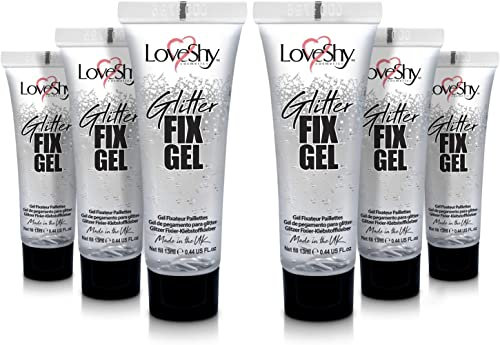 Glitter Fix Glue by LoveShy Cosmetics - (6 PACK) Vegan glitter fix gel for applying Chunky glitter, cosmetic glitter, bio degradable glitter, eco glitter, festival glitter to face, body, hair, lips