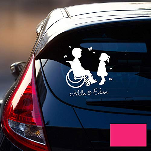 ilka parey wandtattoo-welt Autotattoo Heckscheiben Aufkleber Junge Rollstuhlfahrer Mädchen Wunschnamen M2461 - ausgewählte Farbe: *pink* ausgewählte Größe: *M - 26cm hoch x 23cm breit*