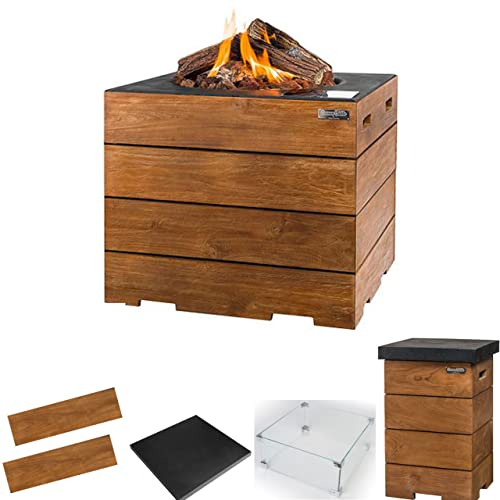 Happy Cocooning Mania Feuertisch Gartenfeuer Teakholz schwarz 76x76x68cm HC151005