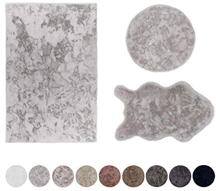 Schöner Wohnen Kollektion Hochwertiger Kunstfell Teppich flauschig - Teppich Wohnzimmer - Hochflorteppich Lammfell Schaffell - Dekofell Shape Silber 60 x 90 cm