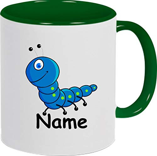 Shirtinstyle Kaffeepott, Tasse, Raupe mit Wunschnamen, Wunschtext, Spruch Name Text Becher Mug Kaffeetasse, Tiere, Natur, Farbe Gruen