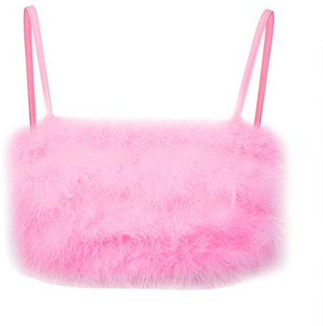 VALICLUD Tank Top Fuzzy Vest Faux Fur Bandeau Bra Top Waistcoat Spaghetti Strap Crop Top Pink
