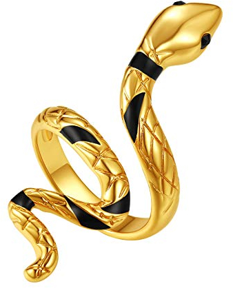 FindChic Schlangen Ring für Damen Herren gold Offener Fingerring verstellbarer Fingerring mit Geschenkebox Punk Gothic Ring für Geburtstag Weihnachten