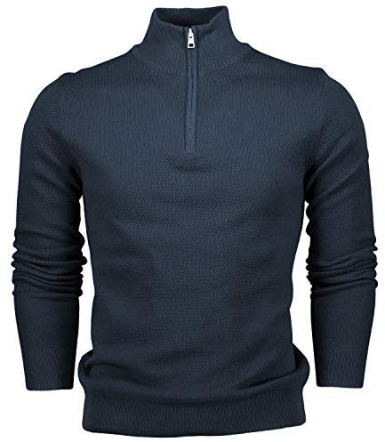 Hann Brooks Mens Long Sleeve Cotton Pique Half Zip Sweatshirt Sweater Top (XL, Navy Blue)
