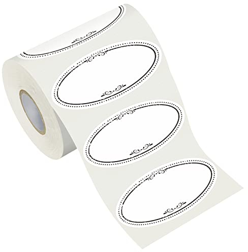 500 Ovale Dosen Etiketten für Tiefkühlschränke, Schwarze Polka-Bordüren, Wasserfest Ölbeständig mit Perforationslinie für Essen Behälter Gläser Küche Restaurant Lagerung