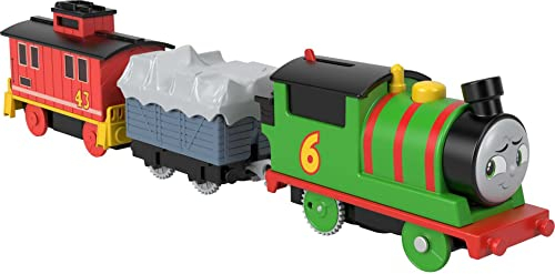 Thomas and Friends Motorized Toy Train Percy Battery-Powered Engine and Brake Car Bruno Rail Vehicle for Ages 3+ Years, HHN44