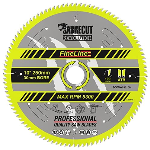 1 x SCCSW250100 SabreCut 250mm 100T x 30mm Bore Fineline Thin Kerf Wood Plywood MDF Chipboard Cross Cutting and Rip Cutting Circular Saw Blade