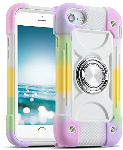 MARKILL Compatible with iPhone Se3/iPhone Se2, iPhone 6/6S Case,iPhone7/iPhone8 Case 4.7 Inch with Ring Stand, Heavy-Duty Military Grade Shockproof Phone Cover (Rainbow White)