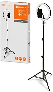 LEDVANCE LED Ringlicht mit Stativ 2100mm mit USB Anschluss, 120 LEDs dimmbar, 3000-5800k, 10W-400-500 Lm, 190mm , Ringleuchte für Handy, Makeup, Fotografie mit Bluetooth Fernbedienung