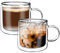 Vinsani COPA Double Walled Coffee Drink Glasses Tea Cup Mug 260ml Set of 2 Heat Cold Resistant Aesthetic Clear Borosilicate Glass with Handle Cappuccino Latte Tea Dessert Hot and Cold Drinks