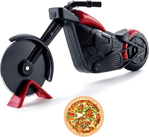 Voarge Motorrad Pizzaschneider, Edelstahl Pizza Roller, Kreative Werkzeuge, Pizza Cutter mit Scharfem Schneiderad & Ständer für Weihnachten Party Kreativ Geschenke