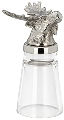Edelstahl Zylinder Schnapsglas 4 cl ohne Henkel - ausgefallenes Shotglas mit Jagdmotiv Elch Ø 4.5 cm - individueller Stamper mit Fuß - Highlight zu jeder Payrty, Feier oder an der Bar