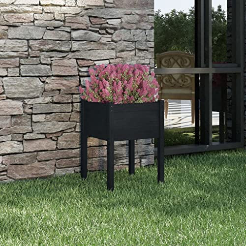 WIFESE Maceta de 50 x 50 x 70 cm, color negro, madera maciza de pino, jardinera grande, grande, para exteriores, maceta, maceta, maceta, jardinera, jardinera, balcón, maceta, cuadrado, alto