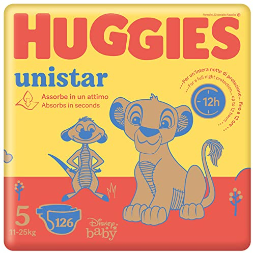 Huggies Unistar Windeln Größe 5 (11-25 kg), Disney Design, 126 Windeln, Rundumschutz, Gr