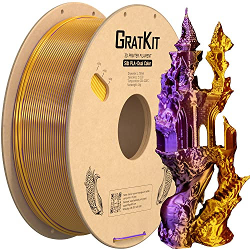 Gratkit Silk Tri-Color PLA Filament,3D Printer Filament 1.75mm, -0.03mm, 1KG/Roll, Silk PLA Purple & Gold