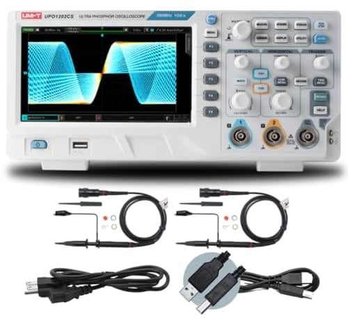 UNI-T UPO1202CS - Osciloscopio digital de fósforo (2 canales, 200 MHz, 56 Mpoints, 500 kwrfms 7, TFT LCD