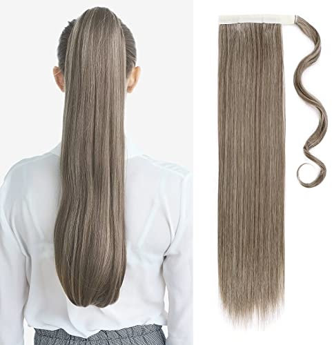 TESS Ponytail Extension Blond 60 cm, Aschbraun gemischt Bleichblond Glatt Zopf Extension Pferdeschwanz Haarteil 90g Lange Haarverlängerung Zopf