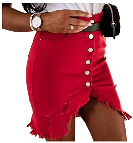 CUOREZ Einreihiger Jeansrock (ohne Gürtel), rot, 44