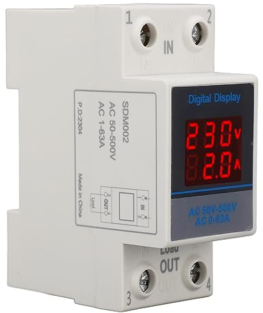 SDM002 Voltmetro Amperometro Guida DIN 35mm - Doppio Display LED per Monitoraggio Tensione/Corrente AC50-500V, Precisione ±2% con Trasformatore Integrato