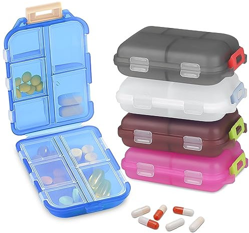 Fyihoxi 5 Pcs Pilulier Portable,Pilulier de Poche,Pilulier de Voyage Portable,Boîte à Pilules,Pill Box Portable à 10 Compartiments,Plastique Boîtes à Pilules pour Voyages et L'utilisation Quotidienne