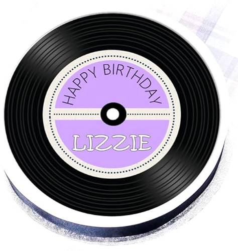 Personalised Vinyl Record Cake Topper - Edible Icing or Wafer - 7.5 Round - Birthday - Wedding - Party - LP Decoration (7.5 Round Edible Icing, Lilac)