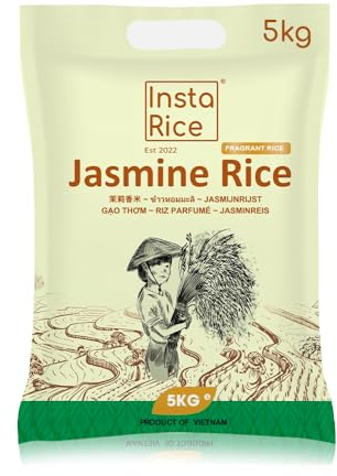 Insta Rice AAA Premium Vietnamese Jasmine Fragrant Rice 5kg – Naturally Aromatic Long Grain – Soft & Fluffy Texture – Gluten-Free & Plant-Based – Ideal for Asian Cuisine & Everyday Cooking